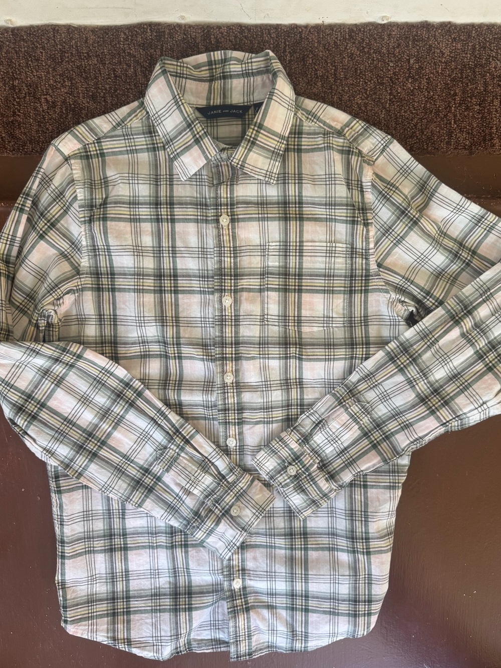 Janie and Jack Green and White Plaid Button-Down Shirt - Boys 12